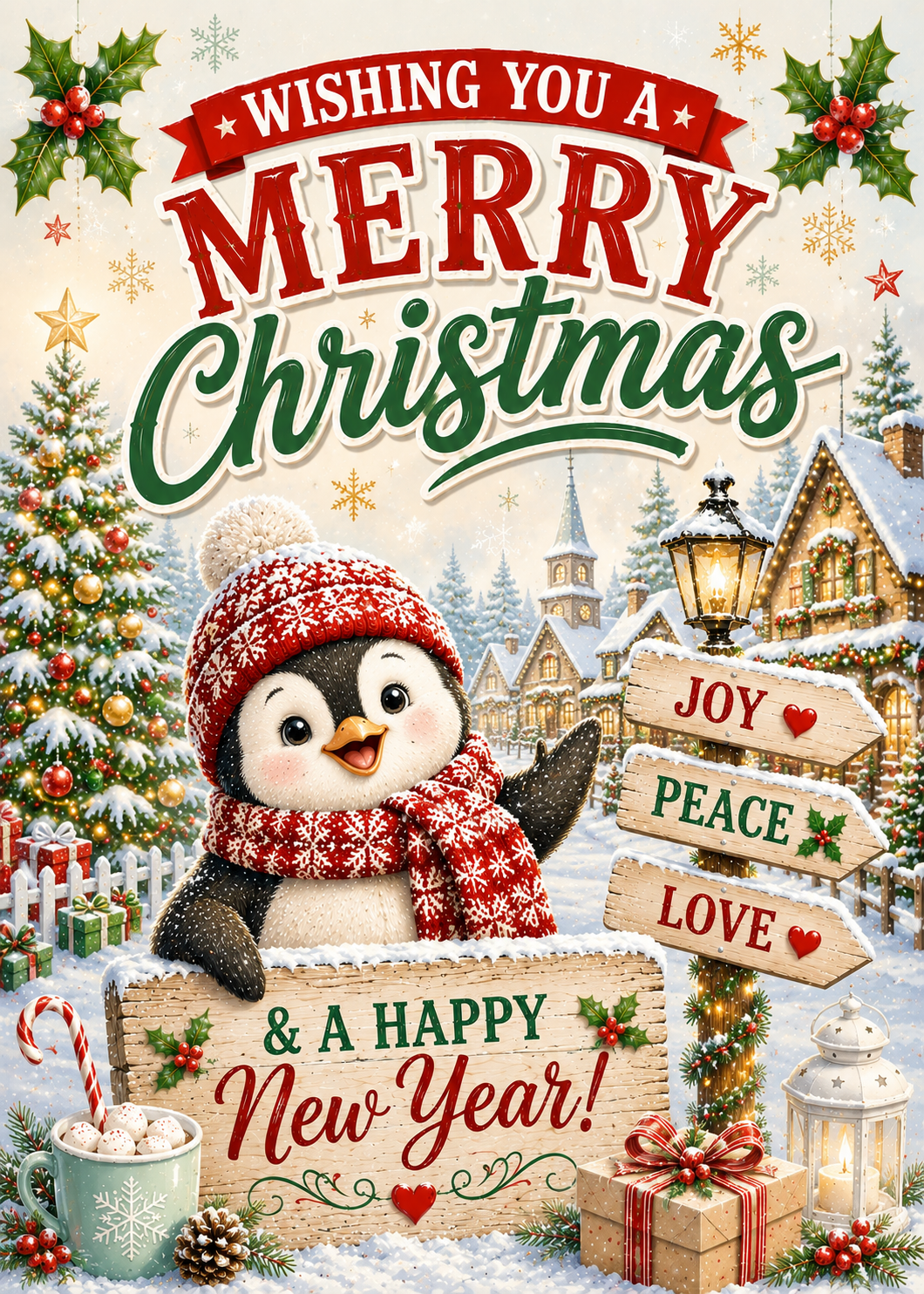 A festive Christmas new year with a penguin